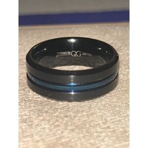 QG Titanium Black Band Ring with Blue Inlay Mens Wedding Band Sie 8
